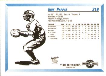 1993 Fleer ProCards #219 Erik Pappas Back