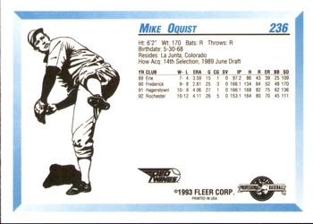 1993 Fleer ProCards #236 Mike Oquist Back