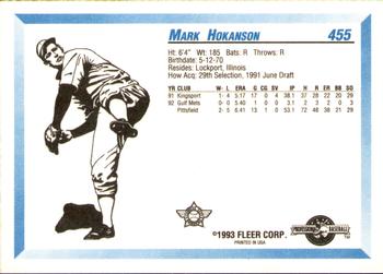 1993 Fleer ProCards #455 Mark Hokanson Back