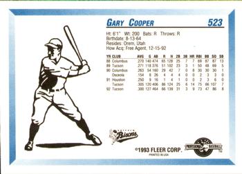 1993 Fleer ProCards #523 Gary Cooper Back