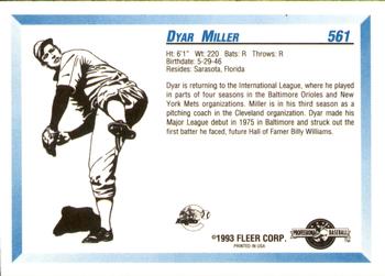1993 Fleer ProCards #561 Dyar Miller Back