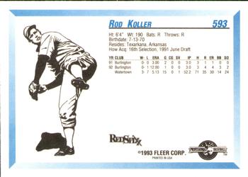 1993 Fleer ProCards #593 Rod Koller Back