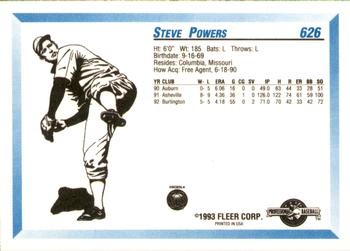 1993 Fleer ProCards #626 Steve Powers Back