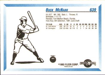 1993 Fleer ProCards #639 Buck McNabb Back