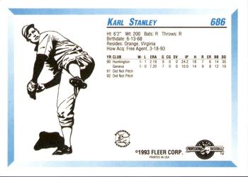 1993 Fleer ProCards #686 Karl Stanley Back
