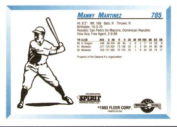 1993 Fleer ProCards #785 Manny Martinez Back