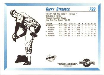 1993 Fleer ProCards #799 Ricky Strebeck Back