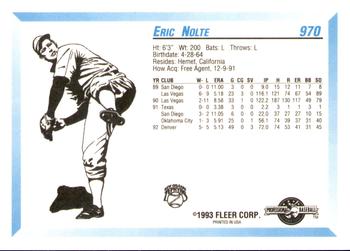 1993 Fleer ProCards #970 Eric Nolte Back