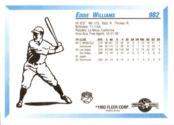 1993 Fleer ProCards #982 Eddie Williams Back