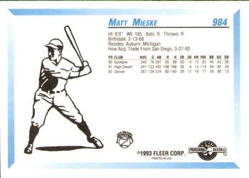 1993 Fleer ProCards #984 Matt Mieske Back