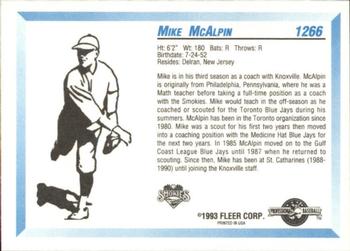 1993 Fleer ProCards #1266 Mike McAlpin Back