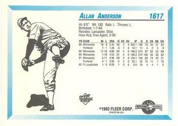 1993 Fleer ProCards #1617 Allan Anderson Back