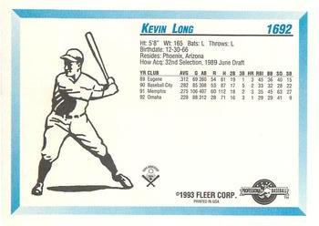 1993 Fleer ProCards #1692 Kevin Long Back