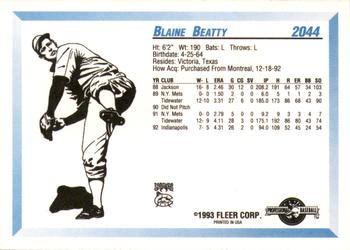 1993 Fleer ProCards #2044 Blaine Beatty Back