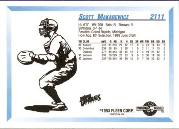1993 Fleer ProCards #2111 Scott Makarewicz Back