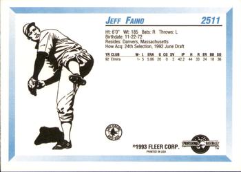 1993 Fleer ProCards #2511 Jeff Faino Back