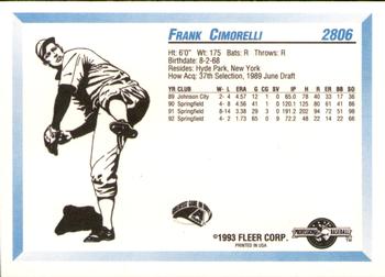1993 Fleer ProCards #2806 Frank Cimorelli Back