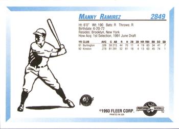 1993 Fleer ProCards #2849 Manny Ramirez Back