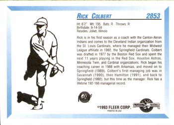 1993 Fleer ProCards #2853 Rick Colbert Back