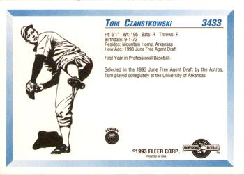 1993 Fleer ProCards #3433 Tom Czanstkowski Back