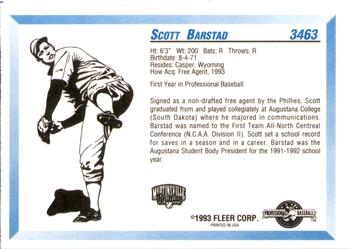 1993 Fleer ProCards #3463 Scott Barstad Back