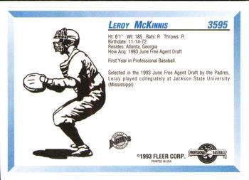 1993 Fleer ProCards #3595 Leroy McKinnis Back