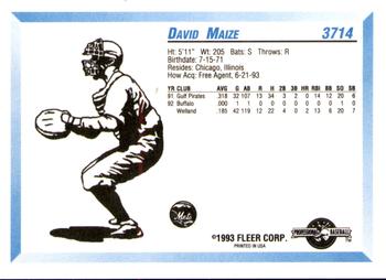 1993 Fleer ProCards #3714 David Maize Back