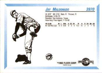 1993 Fleer ProCards #3970 Jay Maldonado Back