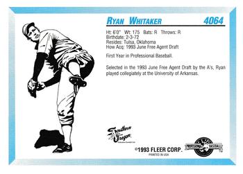 1993 Fleer ProCards #4064 Ryan Whitaker Back