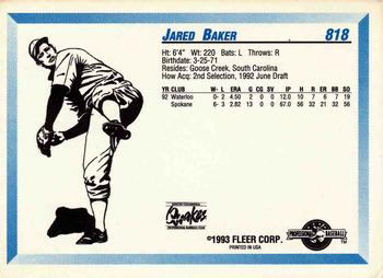 1993 Fleer ProCards #818 Jared Baker Back