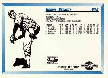 1993 Fleer ProCards #819 Robbie Beckett Back