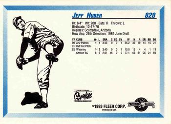 1993 Fleer ProCards #828 Jeff Huber Back