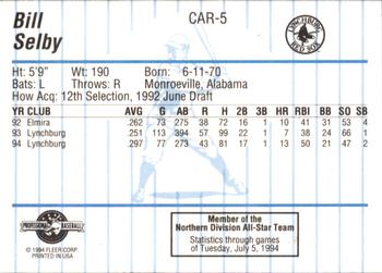 1994 Fleer ProCards Carolina League All-Stars #CAR-5 Bill Selby Back