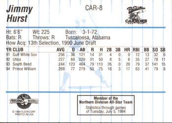 1994 Fleer ProCards Carolina League All-Stars #CAR-8 Jimmy Hurst Back