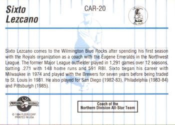 1994 Fleer ProCards Carolina League All-Stars #CAR-20 Sixto Lezcano Back