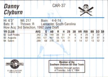 1994 Fleer ProCards Carolina League All-Stars #CAR-37 Danny Clyburn Back
