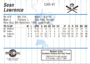 1994 Fleer ProCards Carolina League All-Stars #CAR-41 Sean Lawrence Back