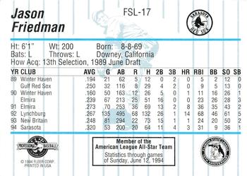 1994 Fleer ProCards Florida State League All-Stars #FSL-17 Jason Friedman Back