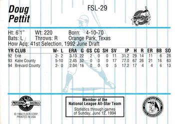 1994 Fleer ProCards Florida State League All-Stars #FSL-29 Doug Pettit Back