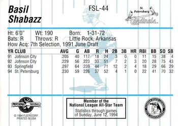 1994 Fleer ProCards Florida State League All-Stars #FSL-44 Basil Shabazz Back