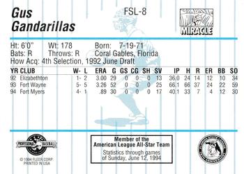 1994 Fleer ProCards Florida State League All-Stars #FSL-8 Gus Gandarillas Back
