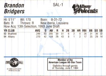 1994 Fleer ProCards South Atlantic League All-Stars #SAL-1 Brandon Bridgers Back