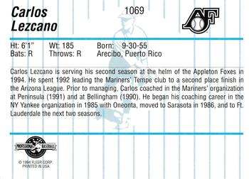 1994 Fleer ProCards #1069 Carlos Lezcano Back