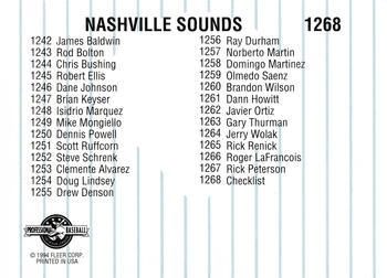 1994 Fleer ProCards #1268 Nashville Sounds Checklist Back