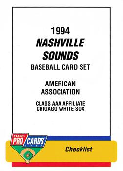 1994 Fleer ProCards #1268 Nashville Sounds Checklist Front