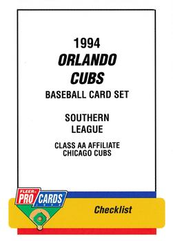 1994 Fleer ProCards #1402 Orlando Cubs Checklist Front