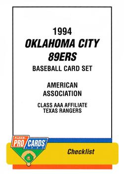 1994 Fleer ProCards #1511 Oklahoma City 89ers Checklist Front