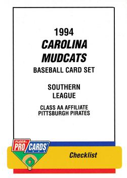 1994 Fleer ProCards #1596 Carolina Mudcats Checklist Front