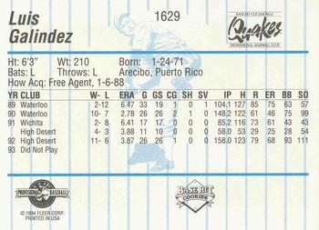 1994 Fleer ProCards #1629 Luis Galindez Back