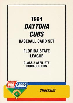 1994 Fleer ProCards #2371 Daytona Cubs Checklist Front